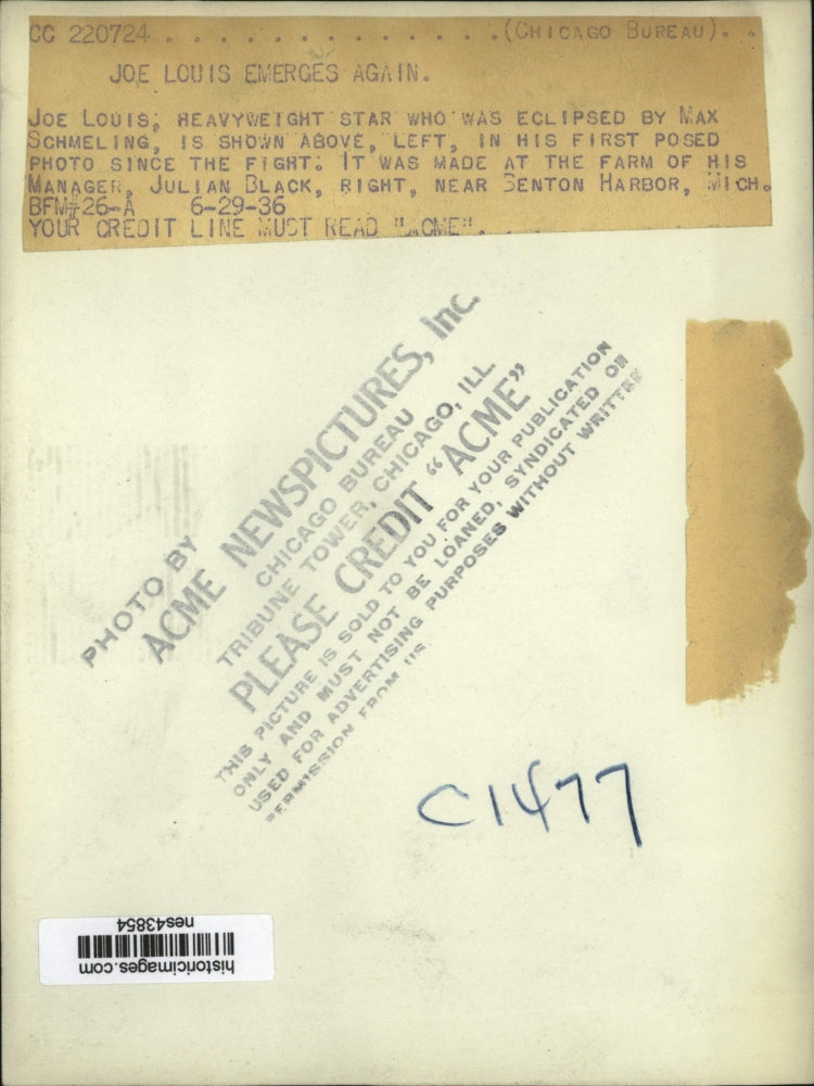 1936 Press Photo Heavyweight Joe Louis & manager Julian Black in Michigan