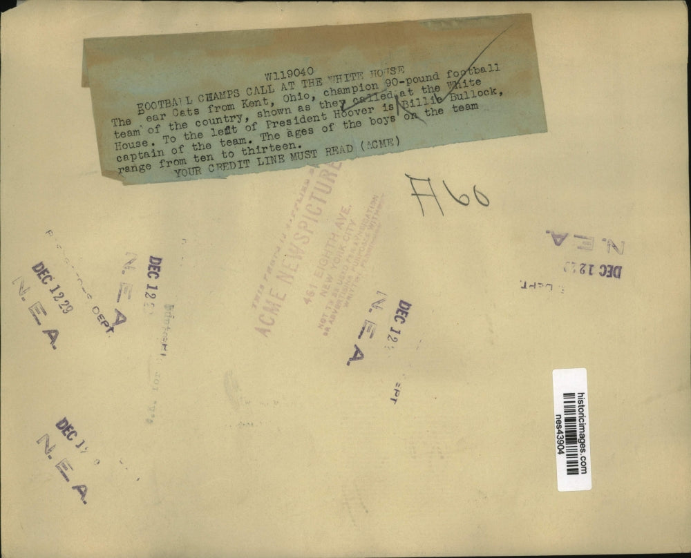 1929 Press Photo Kent Ohio football champs call on President Hoover Captain of t