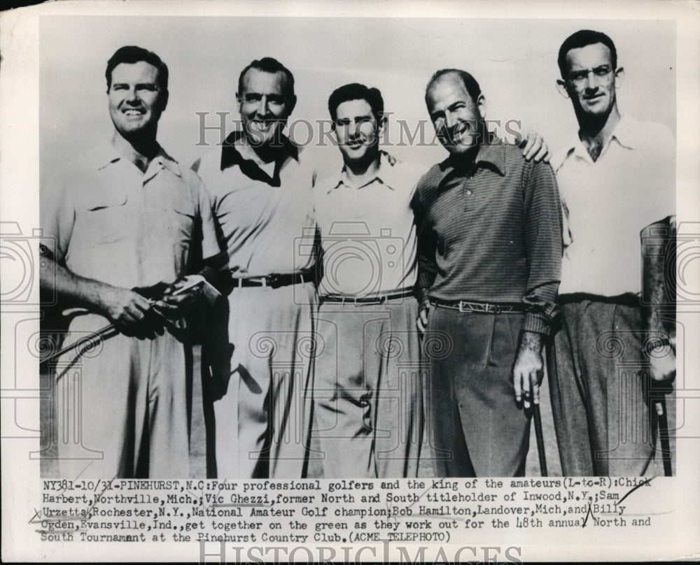 1950 Press Photo Chick Harbert, Vic Ghezzi, Sam Urzetta, Billy Ogden golf- Historic Images