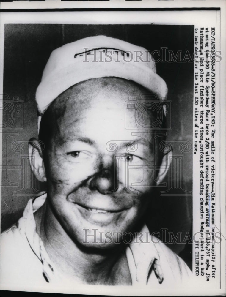 1960 Press Photo Jim Rathmann wins at Indianapolis 500 speedway race - nes44399- Historic Images