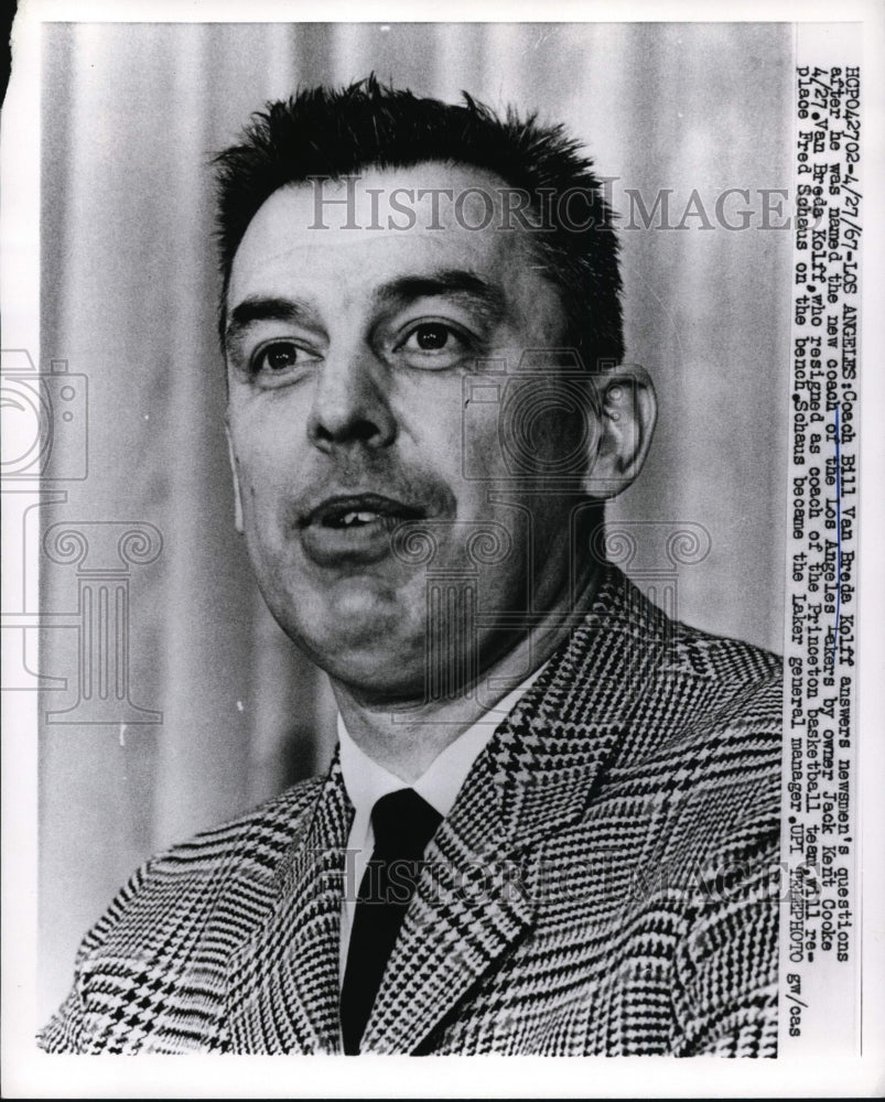 1967 Press Photo LA Lakers new coach Bill Breda Kolff in Los Angeles - nes44466- Historic Images