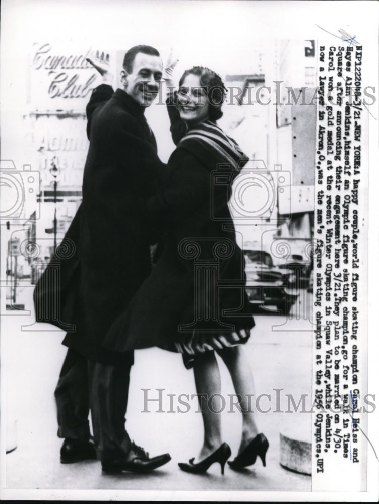 1960 Press Photo Figure skat champ Carol Heiss &amp; Hayes Alan Jenkins engaged- Historic Images