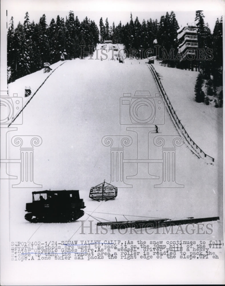 1960 Press Photo Squaw Valley CA ski jump hill prepped for Olympics - nes44690- Historic Images