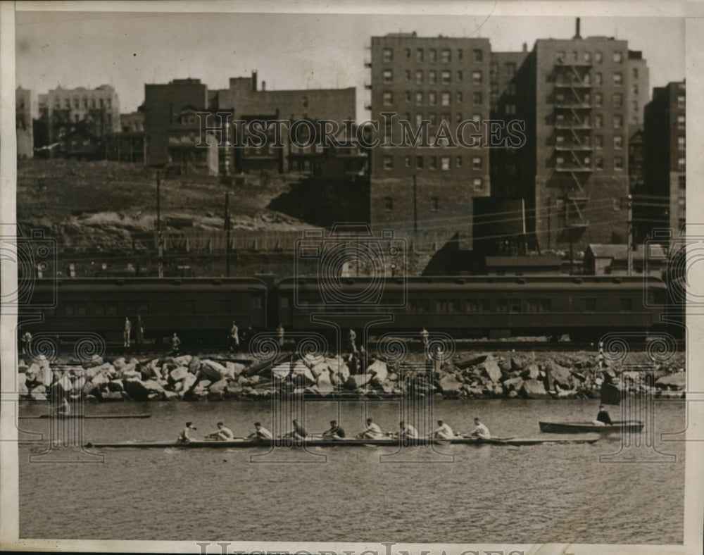 1938 Press Photo Navy Jr varsity crew beats Columbia crew on Harlem River- Historic Images