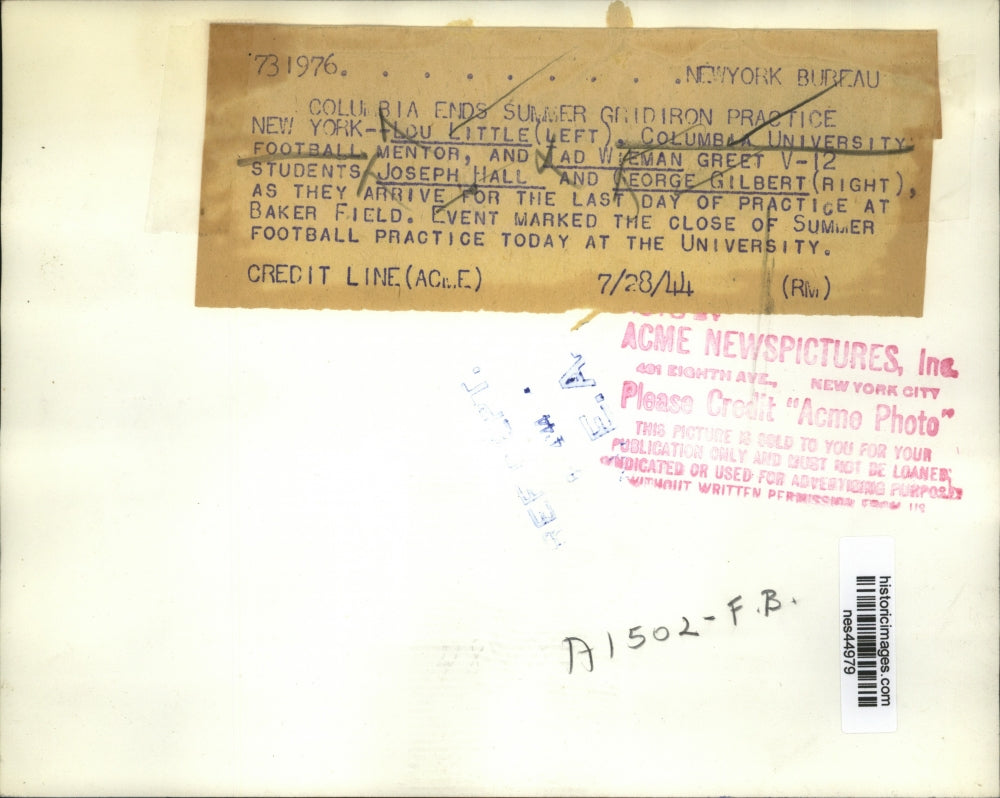 1944 Press Photo Lou Little of Columbia football, Tad Wieman, J Hall, G Gilbert