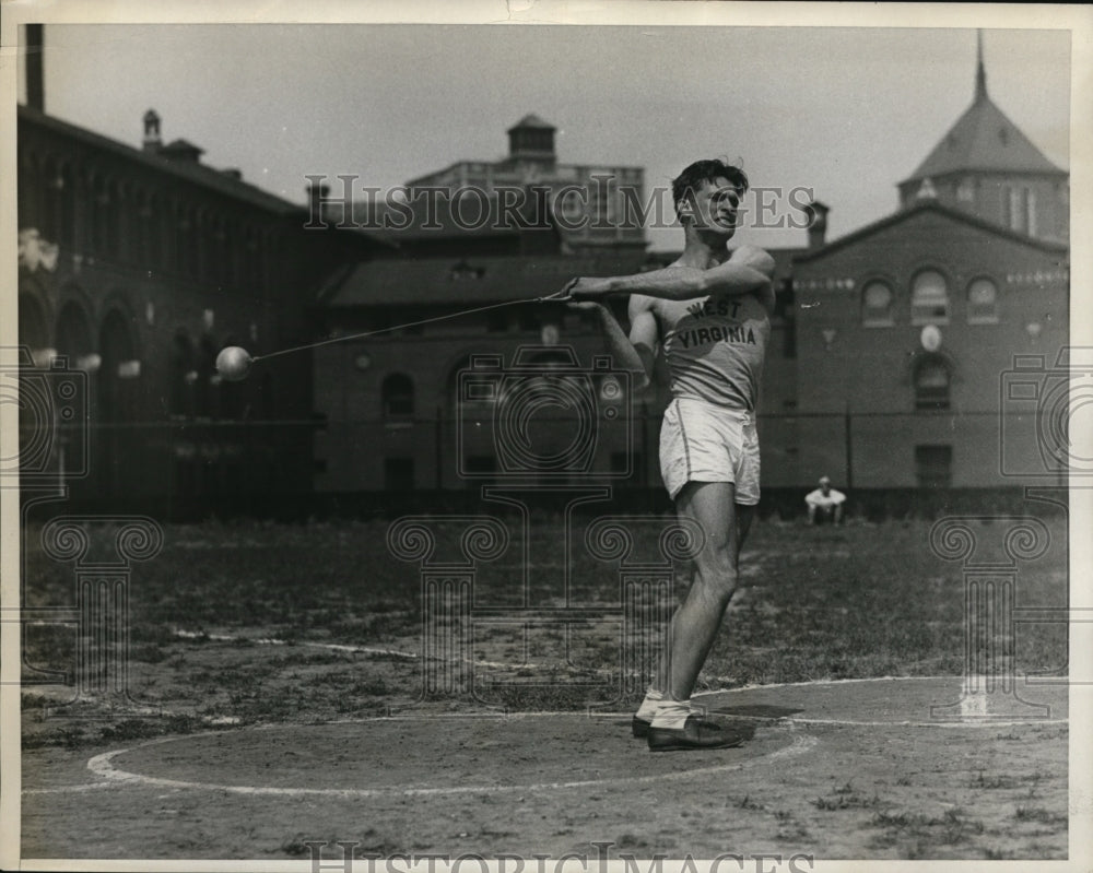 1932 Press Photo GW Miller in the hammer throw in West Virginia - nes45071- Historic Images