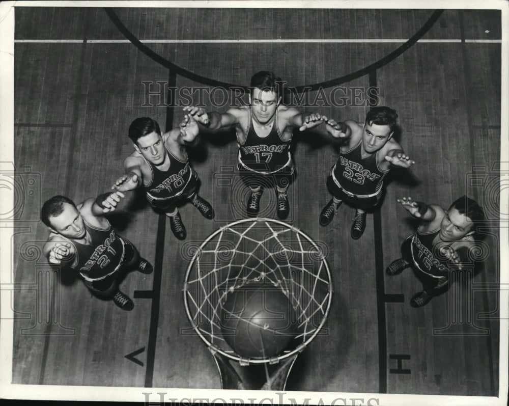 1940 Press Photo University of Detroit basketball Bucholz, Piana, Calfman- Historic Images