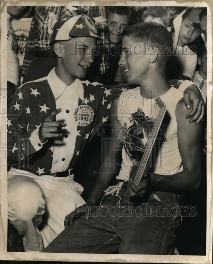 1953 Press Photo Charles Loehr, William Thayer Soap Box race champions- Historic Images