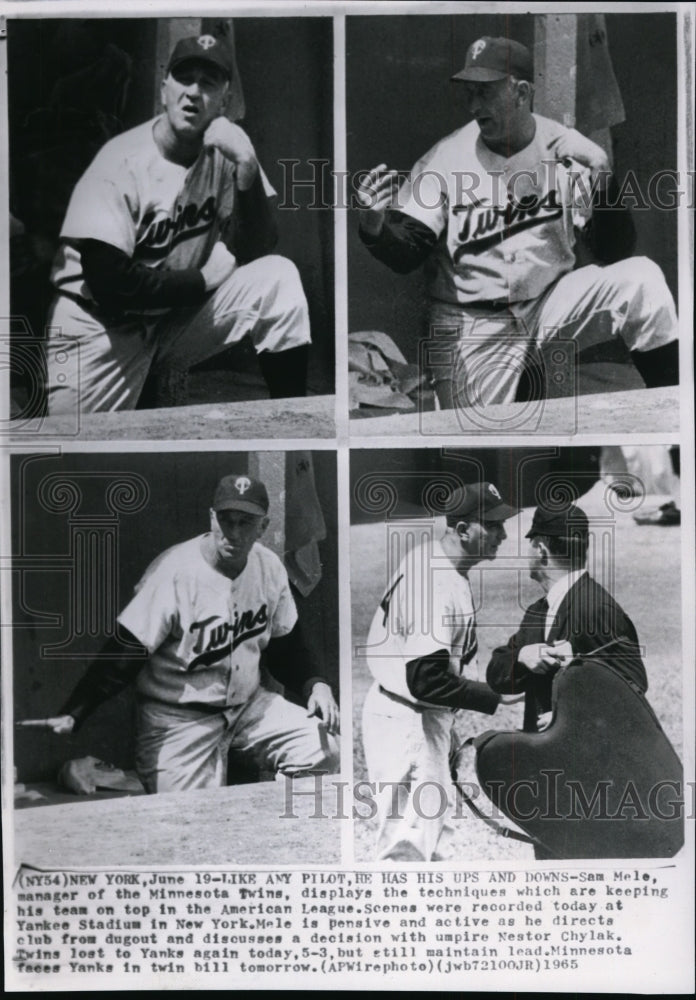 1965 Press Photo Minnesota Twins manager Sam Mele &amp; umpire Nestor Chylak- Historic Images