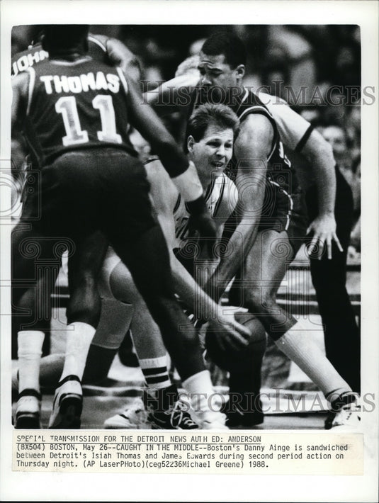 1988 Press Photo Celtic's Danny Ainge vs Piston's Isiah Thomas, James Edwards- Historic Images