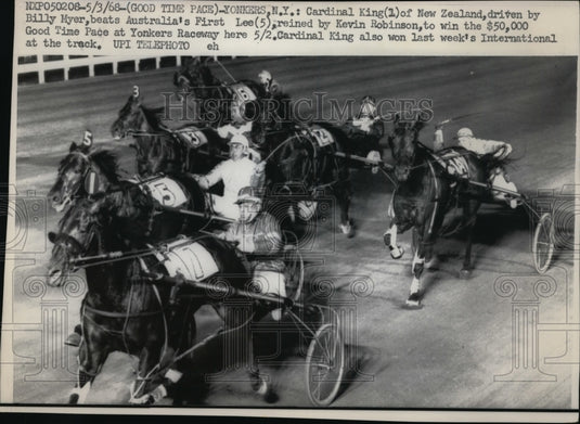 1968 Press Photo Billy Myer drives Cardinal King at Yonkers NY - nes45539- Historic Images