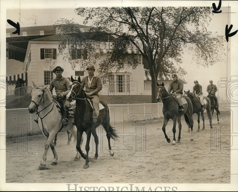 1964 Press Photo Horses head to th epost at Arlington Racetrack near Chicago- Historic Images