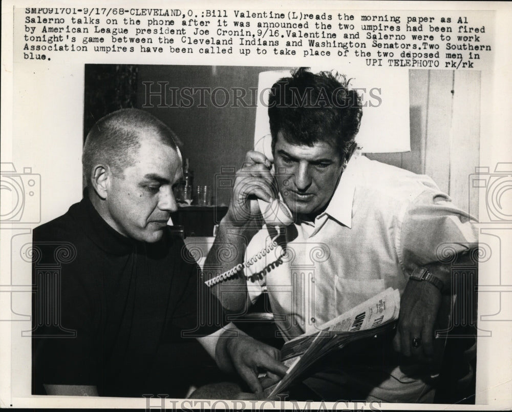 1968 Press Photo Bill Valentine & Al Salerno umpires fired by American League- Historic Images