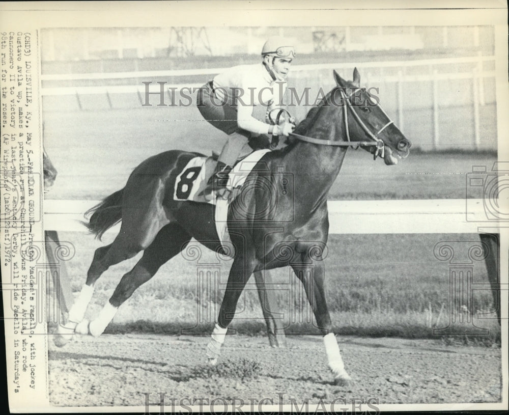 1972 Press Photo Pacallo &amp; jockey Gustavo Avila practice at Churchill Downs- Historic Images