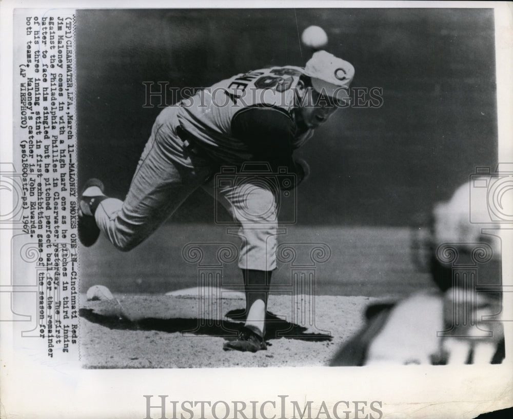 1967 Press Photo Reds Jim Maloney vs Phillies at Clearwater Florida - nes45693- Historic Images