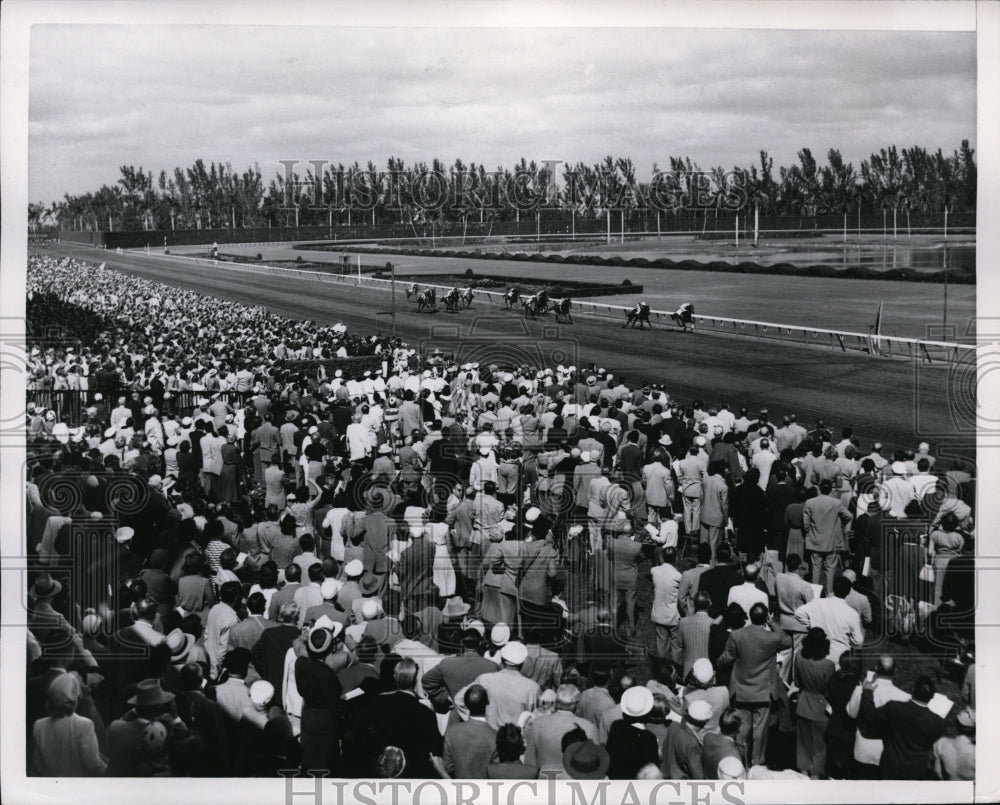 1951 Press Photo Hialeah race track in Florida crowds at the races - nes45828- Historic Images