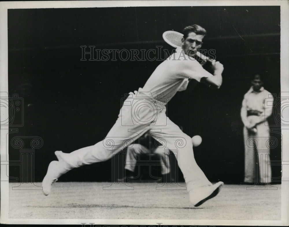 1934 Press Photo Francis X Shields vs P Landry at Wimbledon tennis in London- Historic Images