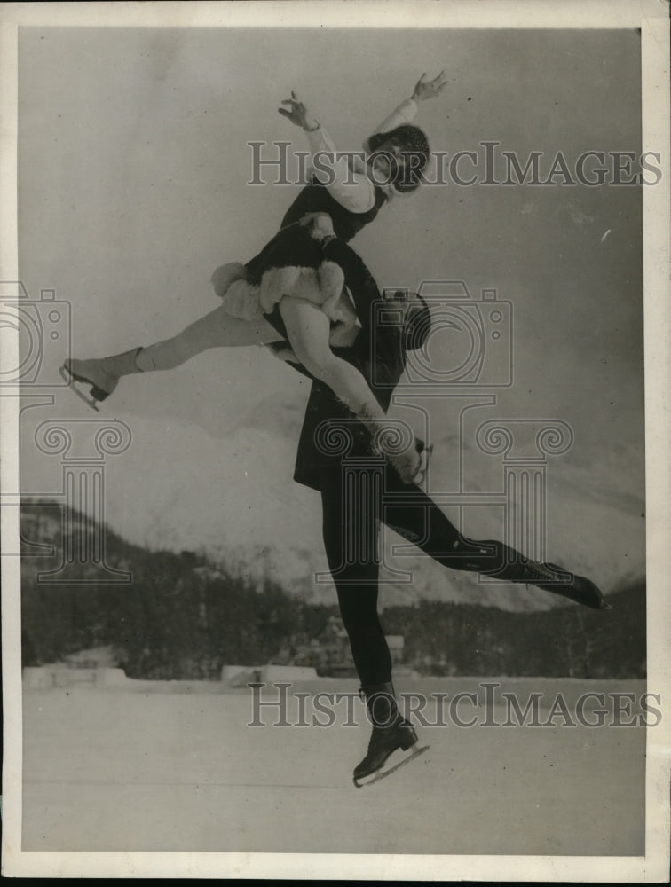 1929 Press Photo Ice skaters Howard Nicholson and Hilda Ruckell at St. Mortiz- Historic Images