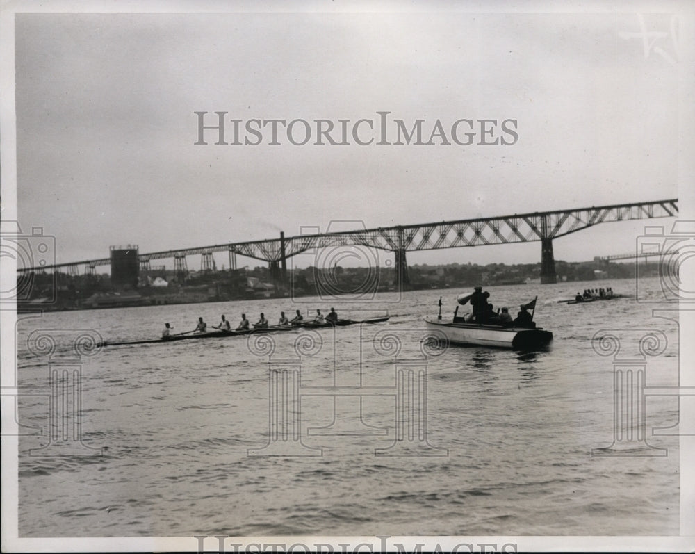 1934 Press Photo Syracuse University crew on Hudson River in NY training- Historic Images