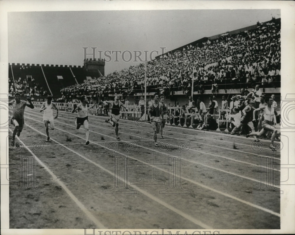 1932 Press Photo Jimmy Owen in 100 yard dash at meet in Chicago- Historic Images