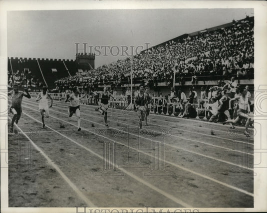 1932 Press Photo Jimmy Owen in 100 yard dash at meet in Chicago- Historic Images