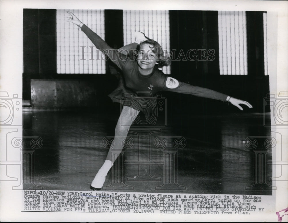 1955 Press Photo Figure skater Carol Heiss at NYC practice session- Historic Images