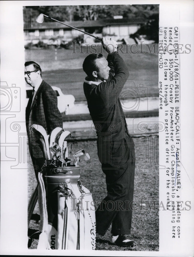 1961 Press Photo Arnold Palmer at Crosby Pro-Am golf Championship in CA- Historic Images