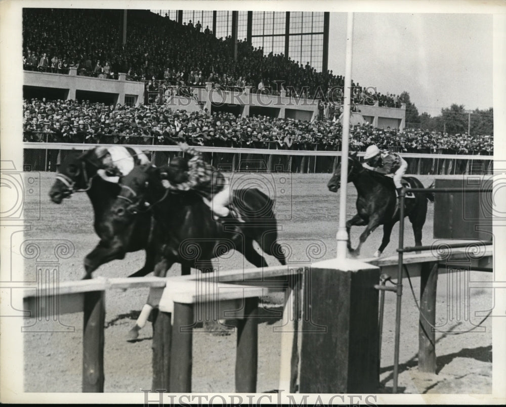 1936 Press Photo LeBland on Care For wins at Laurel Park vs Sun Crax, Sonny Joe- Historic Images