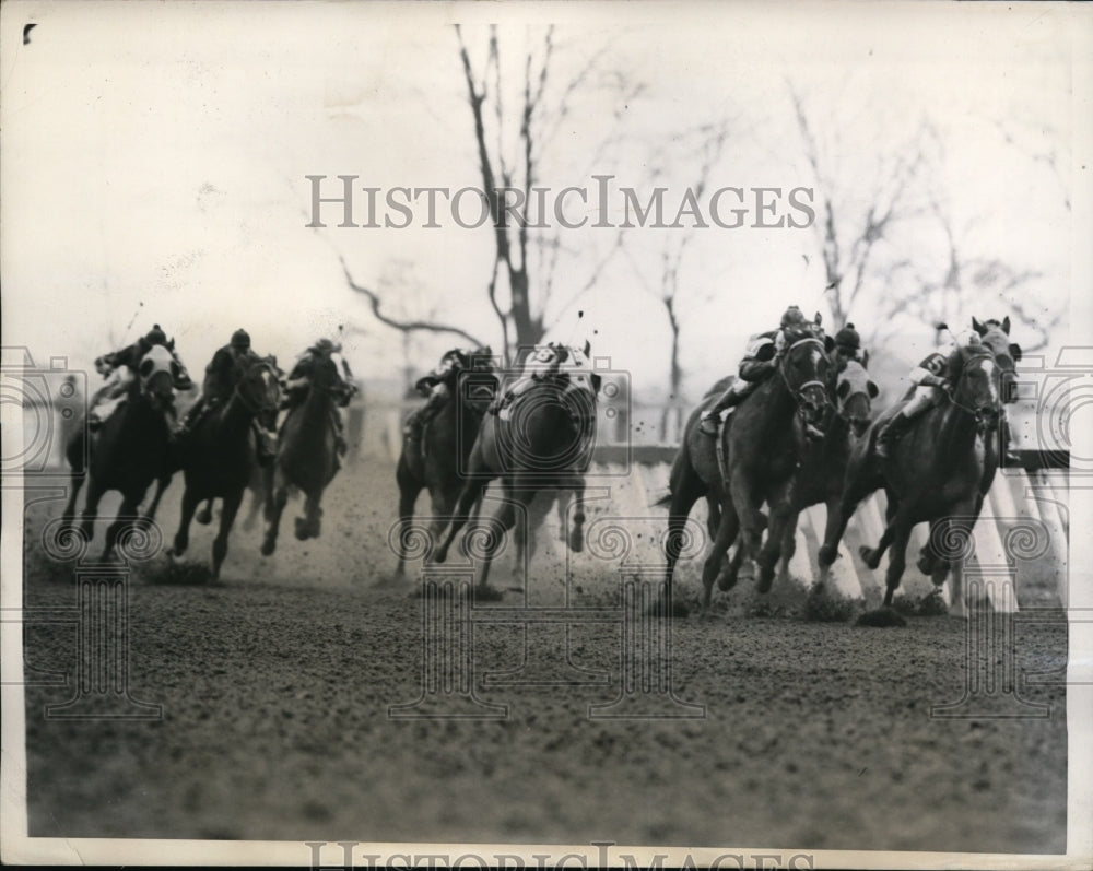 1944 Press Photo W Gerlock on Wise Step, E Guerin on Fox Brownie at NY race- Historic Images