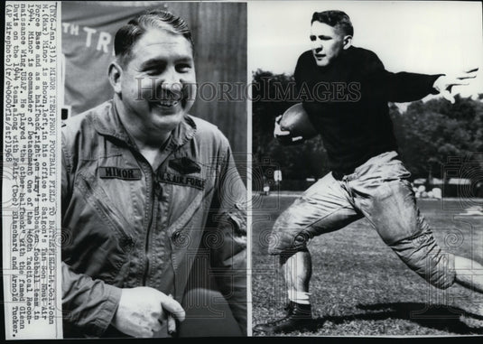 1968 Press Photo Lt Col John Max Minor in Saigon & as Army football man- Historic Images