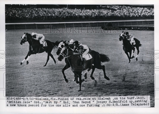 1950 Press Photo Hialeah track in Florida British Isle, Dart By, Sun Herod- Historic Images