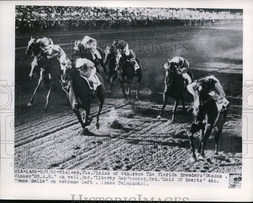 1950 Press Photo Hialeah Florida Mr AB wins vs Liberty Rab,Maid of Hearts- Historic Images