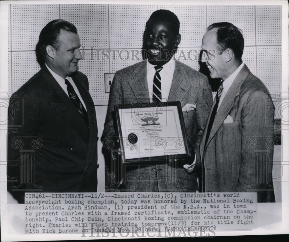 1950 Press Photo Ezzard Charles, Arch Hindman president of NBA in Cinncinati- Historic Images