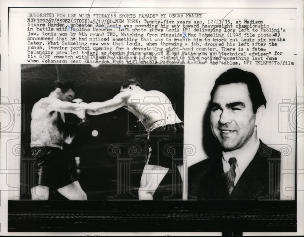 1960 Press Photo Joe Louis vs Paolini with Max Schmeling watching in 1935- Historic Images