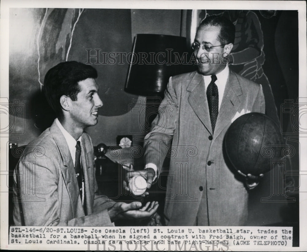 1950 Press Photo Joe Ossola St Louis U basketball &amp; Fred Saighf Cardinals- Historic Images