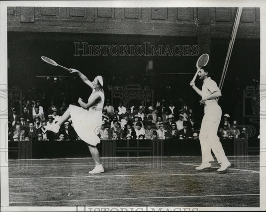 1933 Press Photo J Borotra, Betty Nutjall vs NH Latchford, Mrs SK Edeards- Historic Images