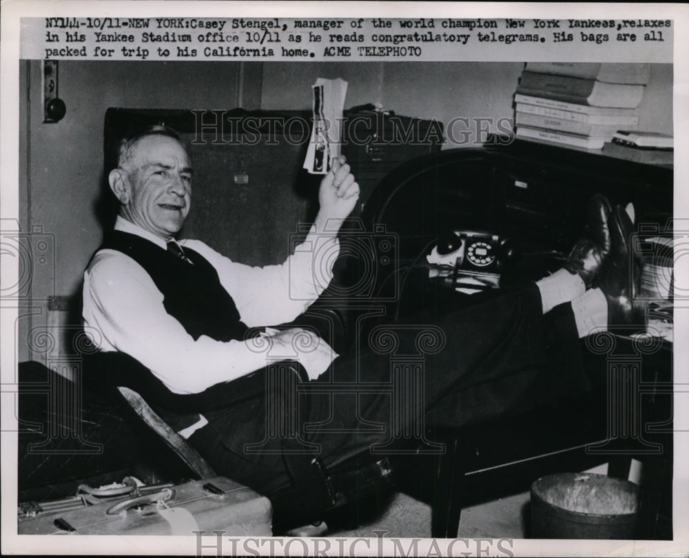 1951 Press Photo Casey Stengel manager of champion NY Yankees - nes49163- Historic Images