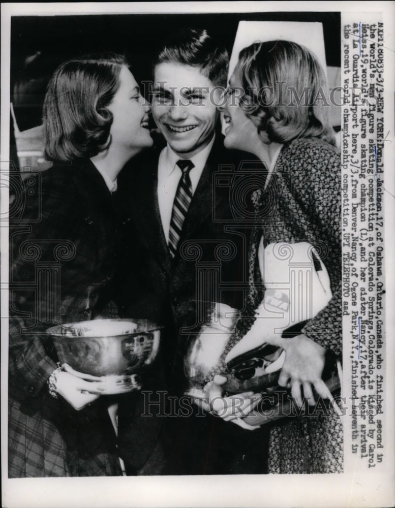 1959 Press Photo Donald Jackson, Carol Heiss &amp; sister Nancy in NYC skating- Historic Images