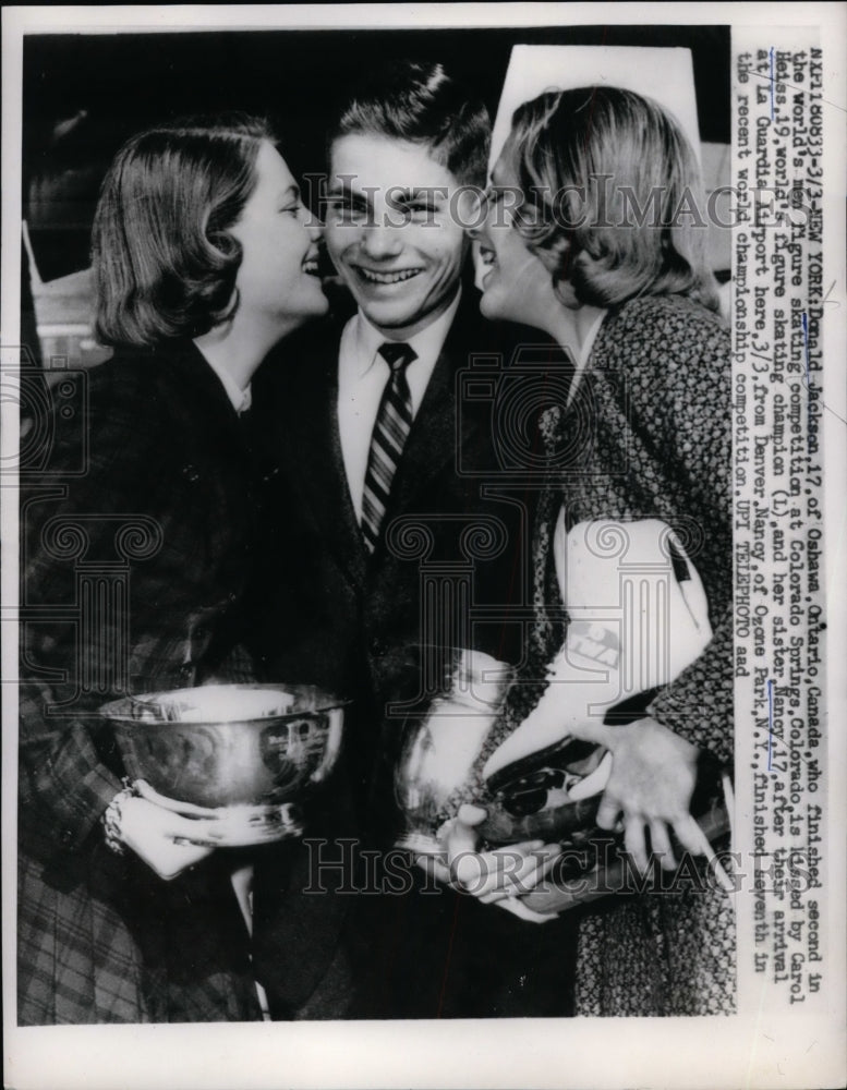1959 Press Photo Donald Jackson, Carol Heiss & sister Nancy in NYC skating- Historic Images