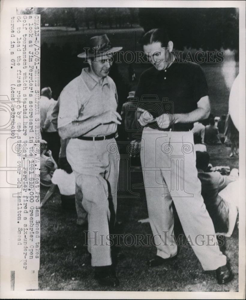 1951 Press Photo Sam Snead, Jim Ferrier at Greenbriar Open in W VA- Historic Images