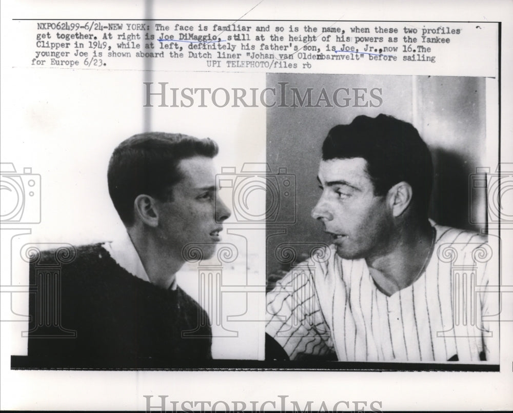 1958 Press Photo Yankee Joe DiMaggio &amp; his son Joe Jr in NYC - nes49562- Historic Images