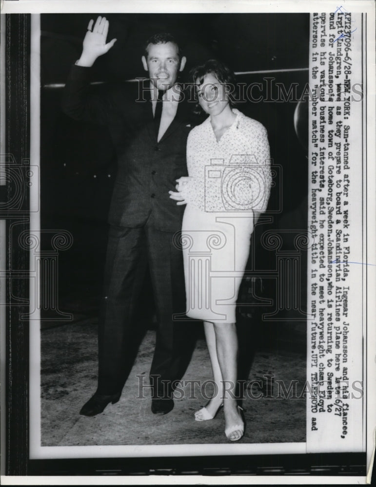 1960 Press Photo Ingemar Johansson & fiancee Brigit Lundgren in NYC- Historic Images
