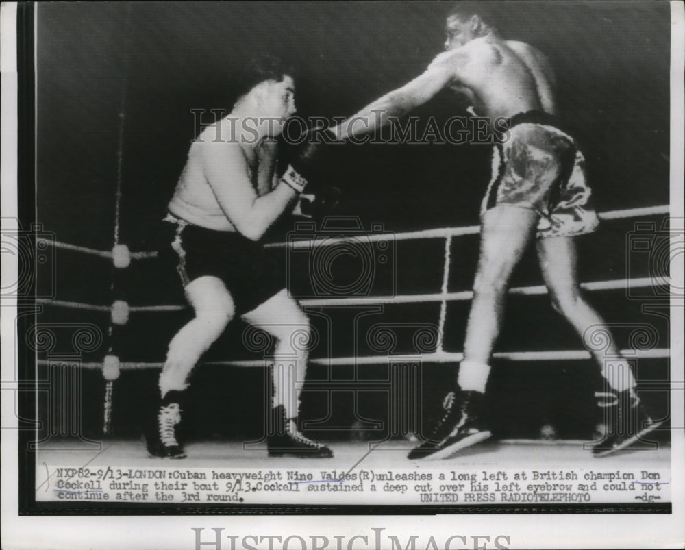 1955 Press Photo Cuban boxer Nino Valdes vs British Don Cockell in London- Historic Images