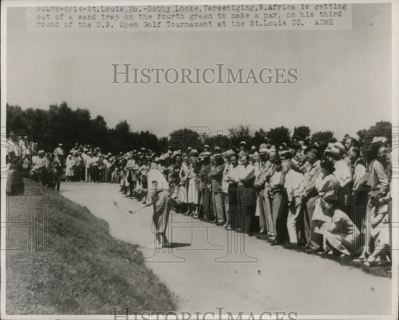 Load image into Gallery viewer, 1947 Press Photo Golfer Bobby Locke in the sand at US Open tournament
