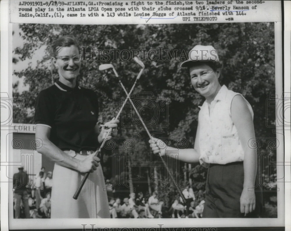 1959 Press Photo Golfers Beverly Hanson and Louise Suggs at Atlanta LPGA Open- Historic Images