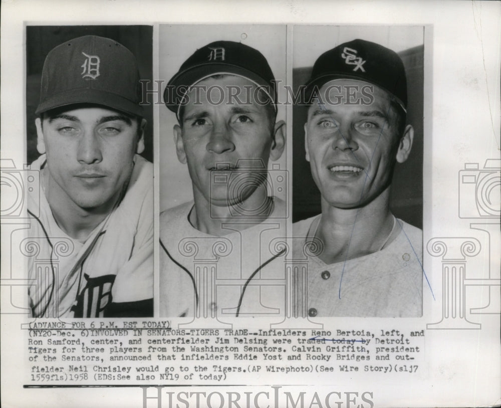 1958 Press Photo Tigers Reno Bartois and Jim Delsing traded to Washington- Historic Images