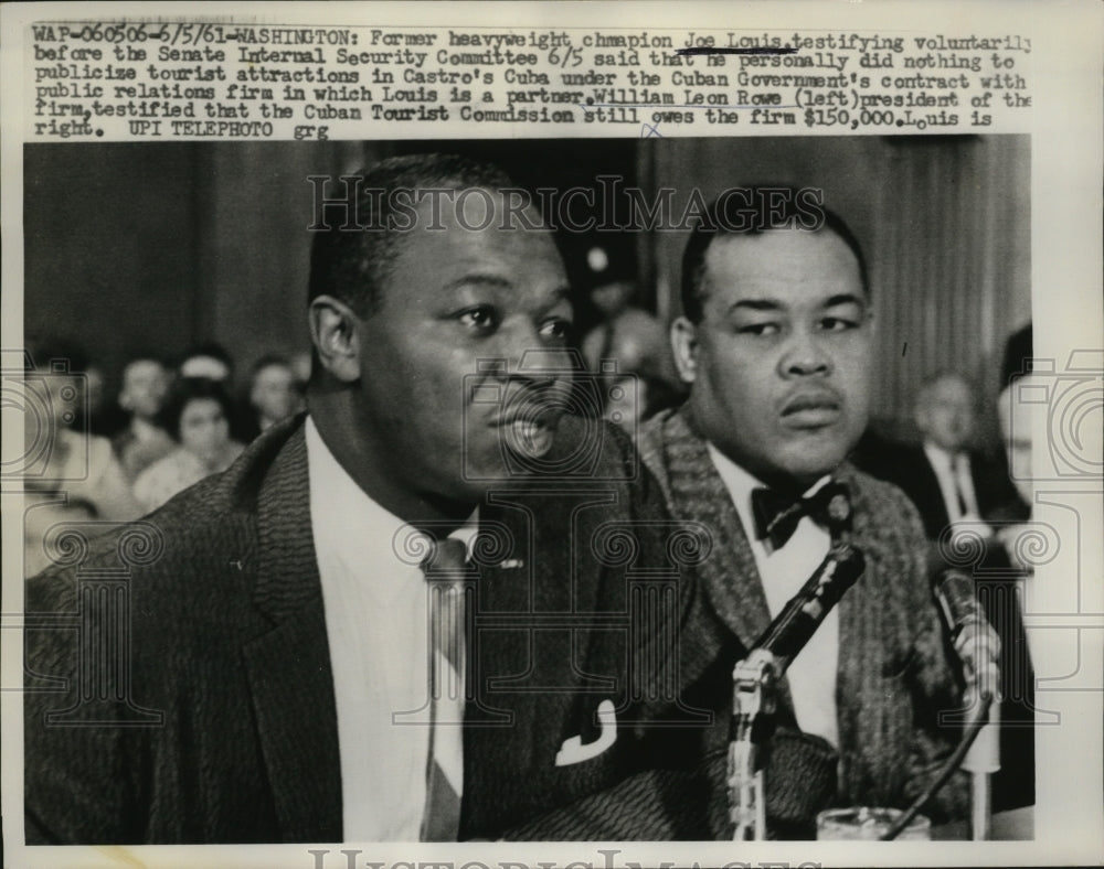 1961 Press Photo Joe Louis and partner William Leon Rowe testify before Senate- Historic Images