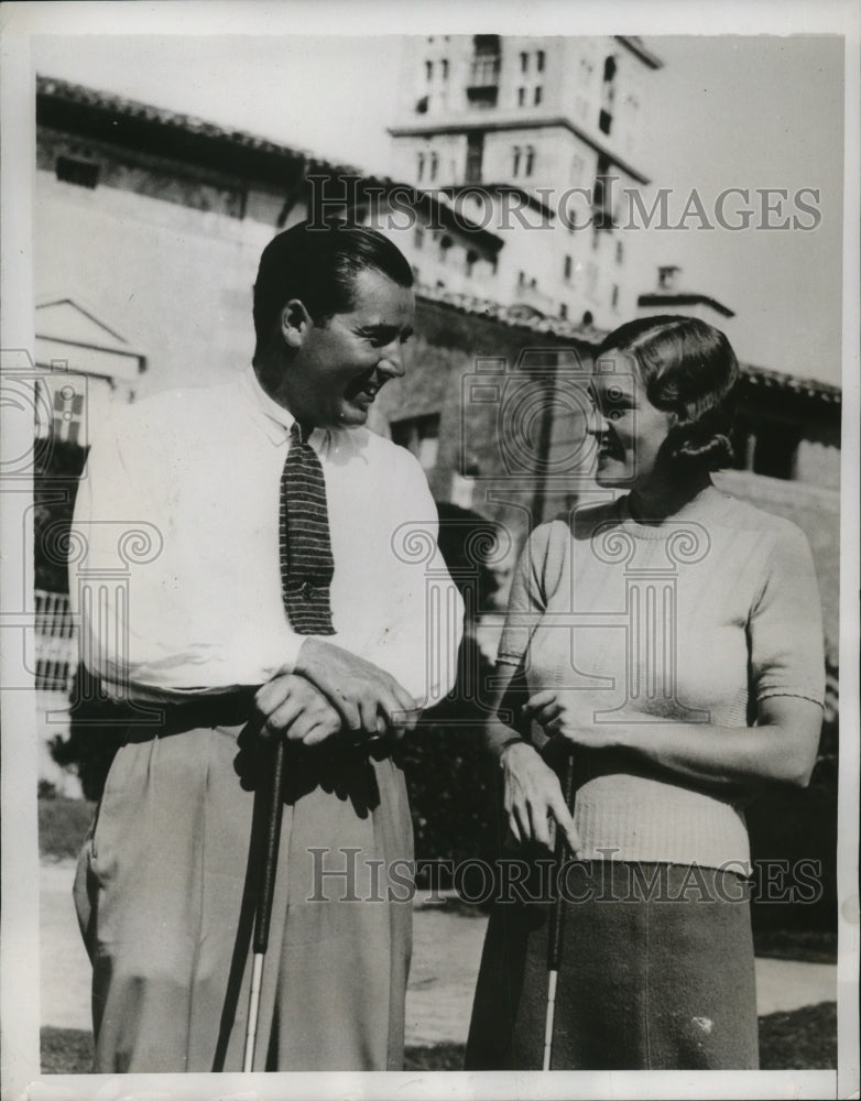 1935 Press Photo golfers Maureen Orcutt Crews &amp; Sam Parks Jr. at Miami Biltmore- Historic Images