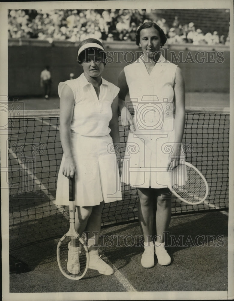 1935 Press Photo Ethel Burkhardt Arnold and Dorothy Pound before tennis match- Historic Images