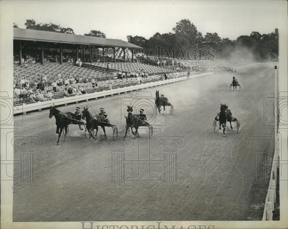 1937 Press Photo Blair crosses finish line to win at Good Time Mile Track Goshen- Historic Images